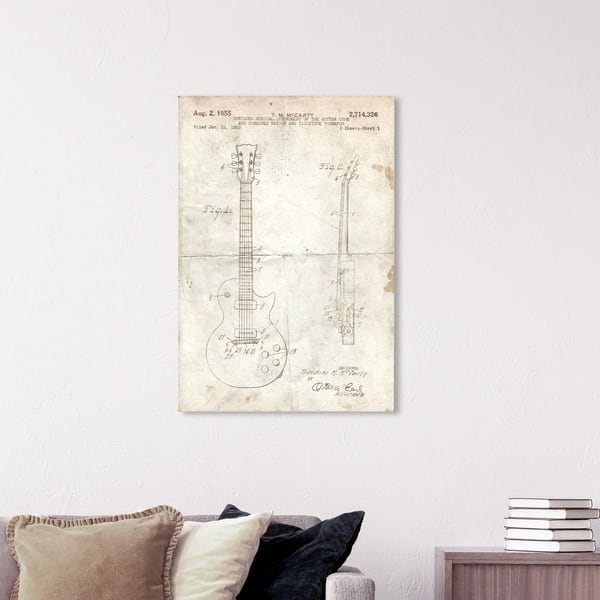 Wynwood Studio 'Gibson Les Paul Guitar 1955 Parchment' Wall Art Canvas ...