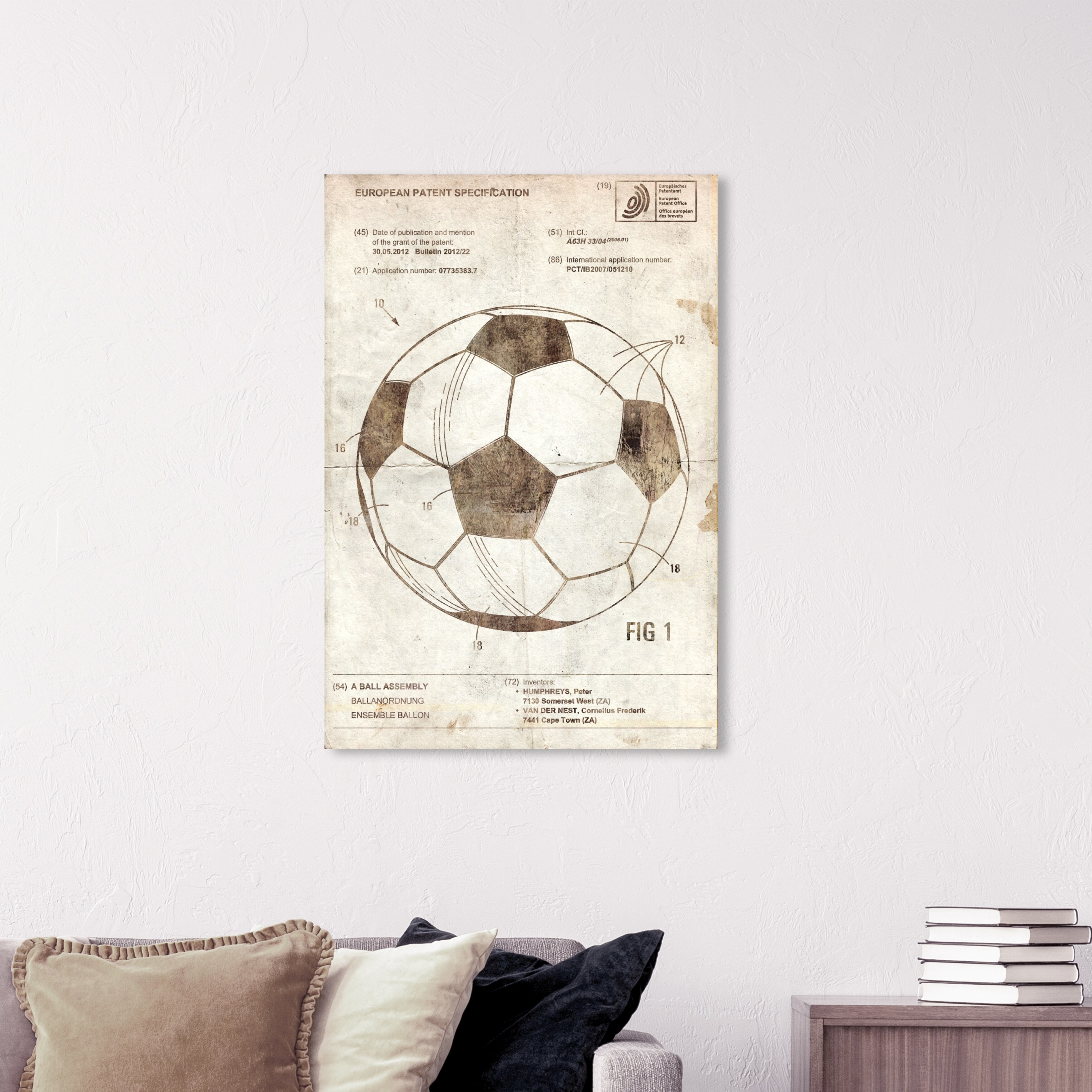 Wynwood Studio 'Soccer Ball 2012 Parchment' Sports and Teams Wall Art Canvas Print - Brown, White