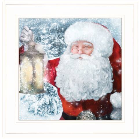 "Santa with Lantern" by Bluebird Barn Ready to Hang Holiday Framed Print, White Frame