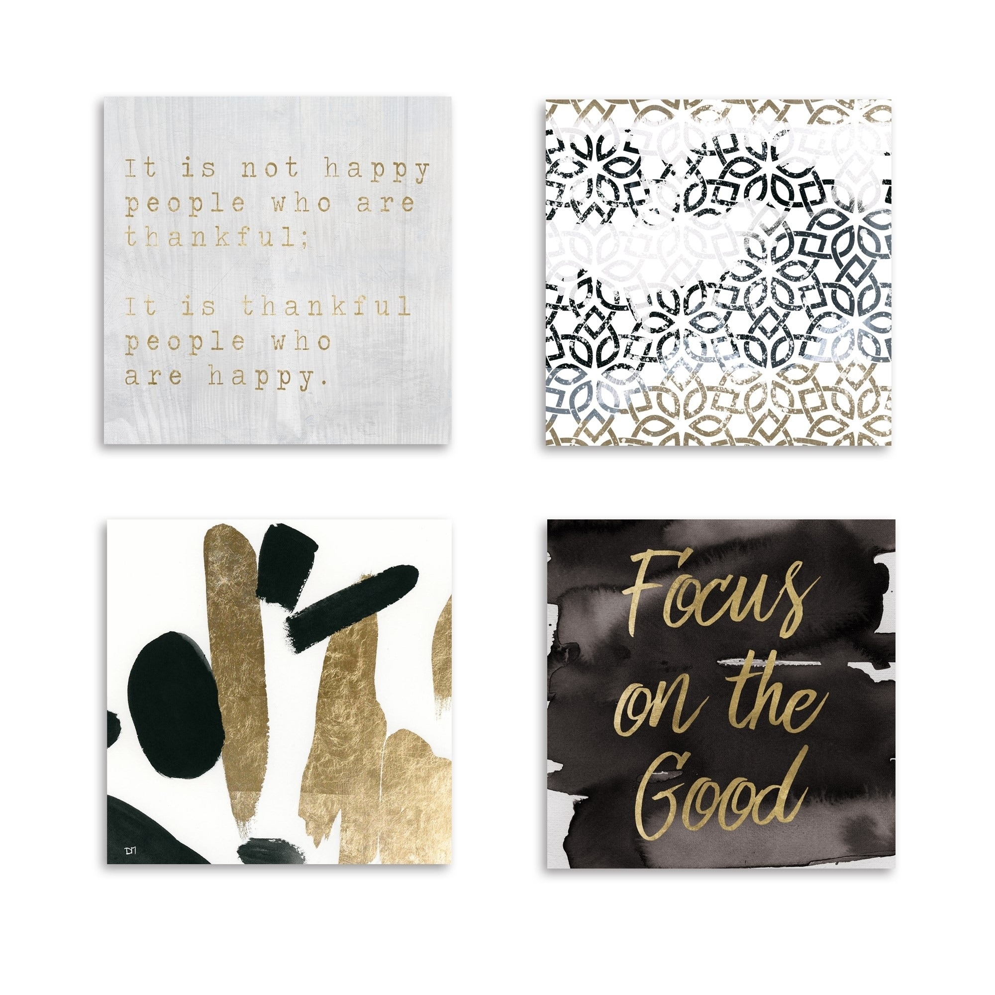 Oliver Gal 'Inspire Set of 4'' Typography and Quotes Wall Art Canvas Prints  - Gold, Gray