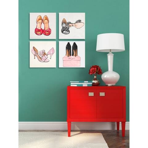 Oliver Gal 'My Shoes - Set of 4'' Fashion and Glam Wall Art Canvas Prints - Red, Pink