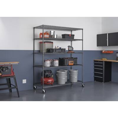 TRINITY 5-Tier 60" x 24" x 72 Wire Shelving w/ Wheels, NSF Certified, Black Anthracite