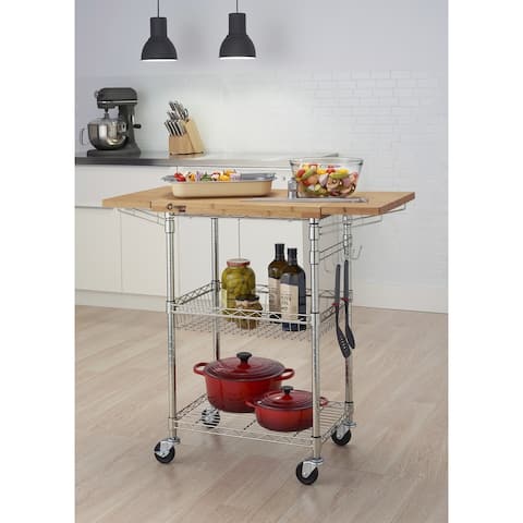 TRINITY PRO EcoStorage® Bamboo Kitchen Cart in Chrome