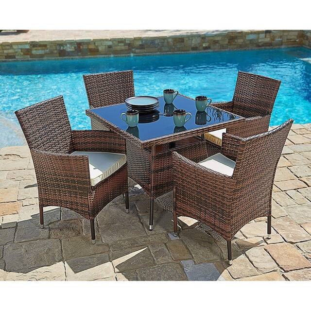 Navi 5-piece Outdoor Wicker Square Dining Table Set by Havenside Home