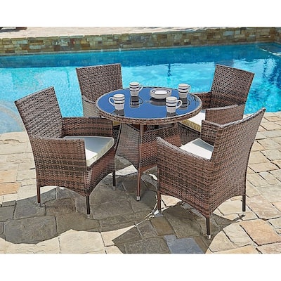 Suncrown Outdoor 5-piece Wicker Round Dinning Table & Chairs