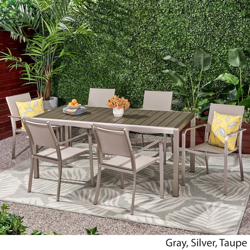 Bexey Outdoor Modern 6 Seater Aluminum Dining Set with Wicker Table Top ...