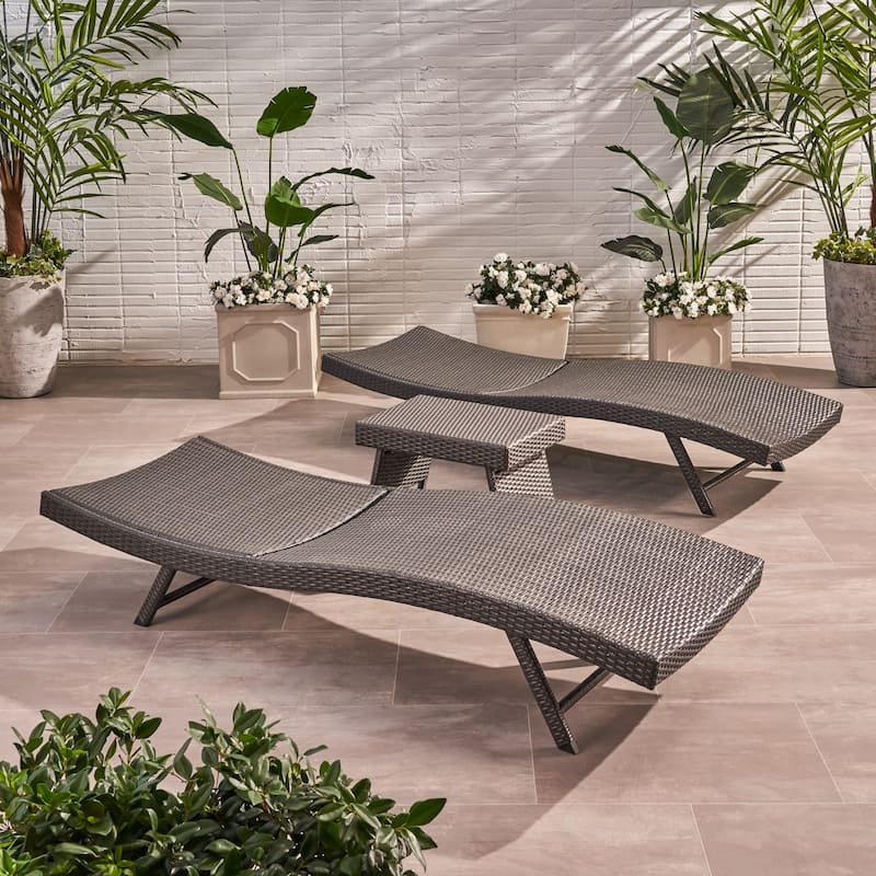 Kauai Outdoor 3 Piece Wicker Chaise Lounge Set by Christopher Knight home