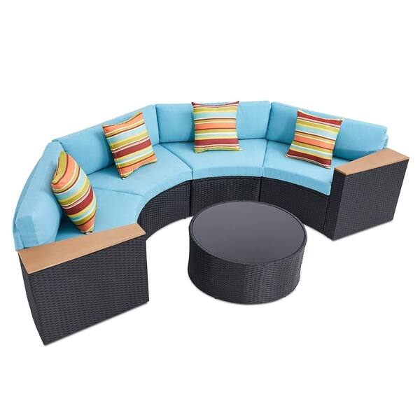 Solaura Outdoor 5 Piece Half Moon Crescent Sectional Sofa Set Half Moon Crescent Sectional Sofa Set