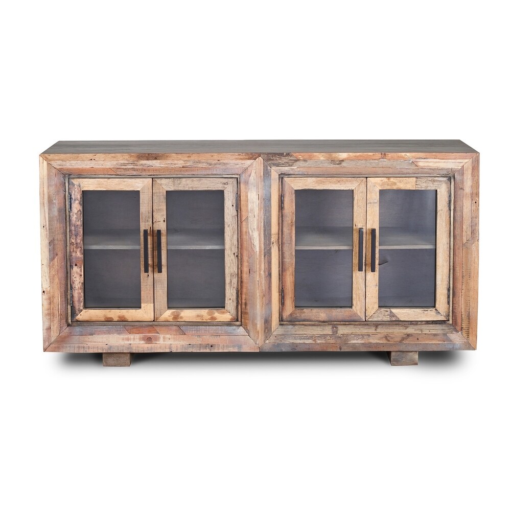 Harp and Finial  Hughes 4 Door Natural Reclaimed Wood With Plain Glass Sideboard (Natural)