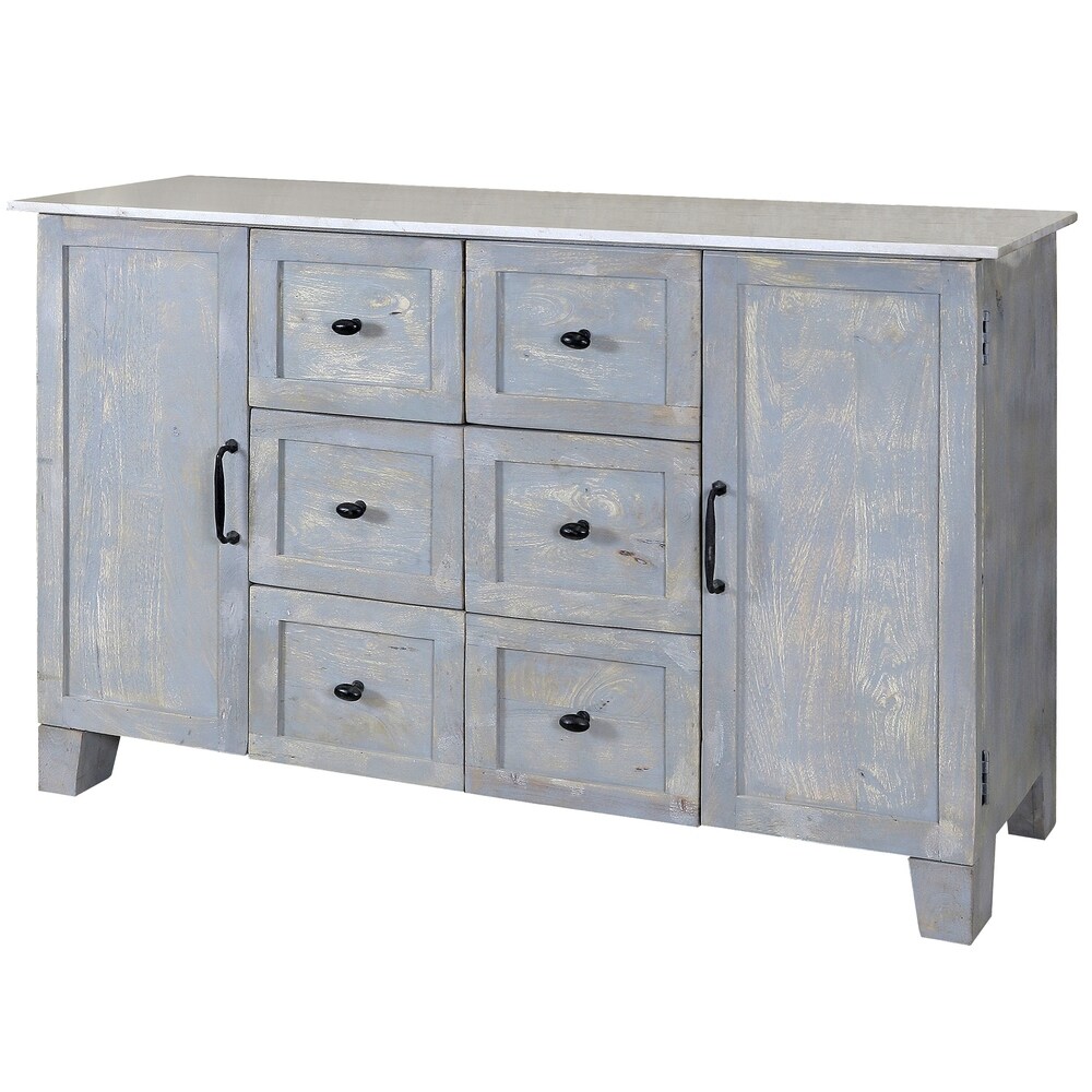 The Gray Barn  Wee Cedar 6-Drawer-lightly Distressed Soft Blue White Marble Top Buffet (Distressed Blue)