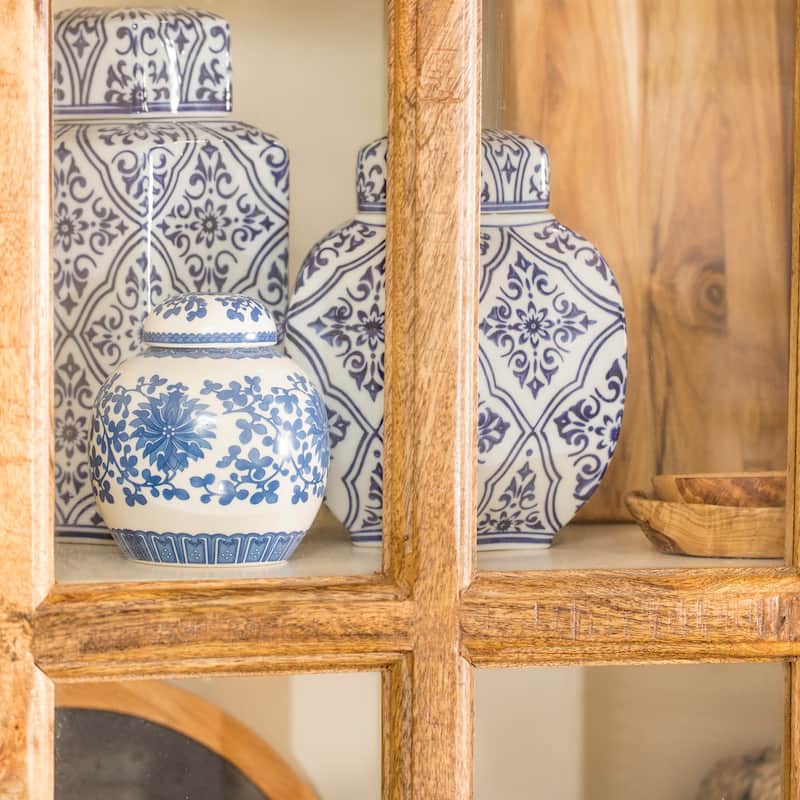 The Gray Barn Upper Glen Solid Mango Wood Clear Tempered Glass Window Pane Curio Cabinet