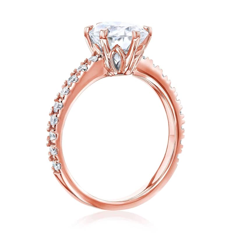 Annello by Kobelli 14k Gold 2 1/2ct TGW Oval Moissanite and Diamond Tulip Head Engagement Ring (GH/VS, GH/I)
