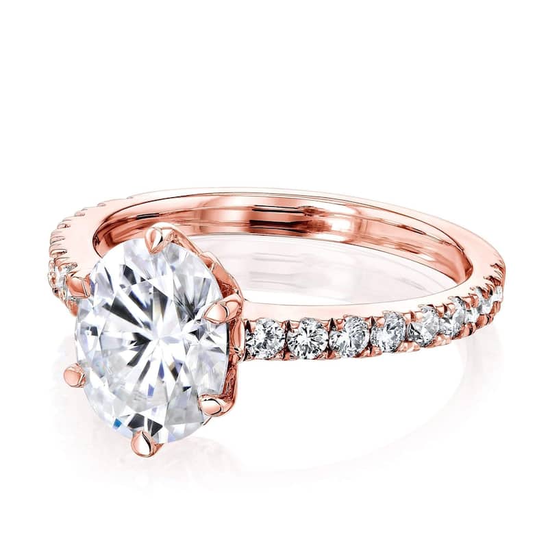 Annello by Kobelli 14k Gold 2 1/2ct TGW Oval Forever One Moissanite and Diamond Tulip Head Engagement Ring (DEF/VS, GH/I) - 7 - Rose