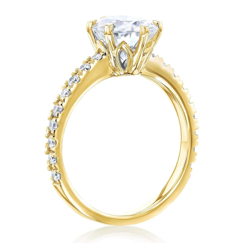 Annello by Kobelli 14k Gold 2 1/2ct TGW Oval Forever One Moissanite and Diamond Tulip Head Engagement Ring (DEF/VS, GH/I)