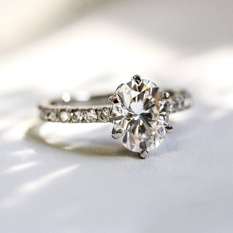 Annello by Kobelli 14k Gold 2 1/2ct TGW Oval Forever One Moissanite and Diamond Tulip Head Engagement Ring (DEF/VS, GH/I)
