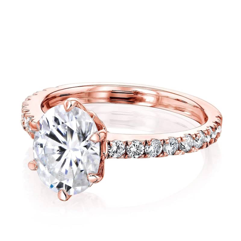 Annello by Kobelli 14k Gold 2 1/2ct TGW Oval Forever One Moissanite and Diamond Tulip Head Engagement Ring (DEF/VS, GH/I)