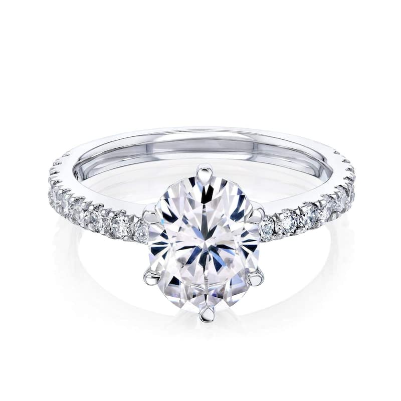 Annello by Kobelli 14k Gold 2 1/2ct TGW Oval Forever One Moissanite and Diamond Tulip Head Engagement Ring (DEF/VS, GH/I)