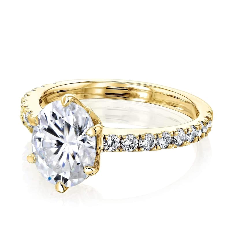 Annello by Kobelli 14k Gold 2 1/2ct TGW Oval Forever One Moissanite and Diamond Tulip Head Engagement Ring (DEF/VS, GH/I) - 7 - Yellow
