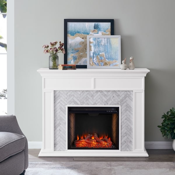 Shop Torton Contemporary White Alexa Enabled Smart Fireplace On