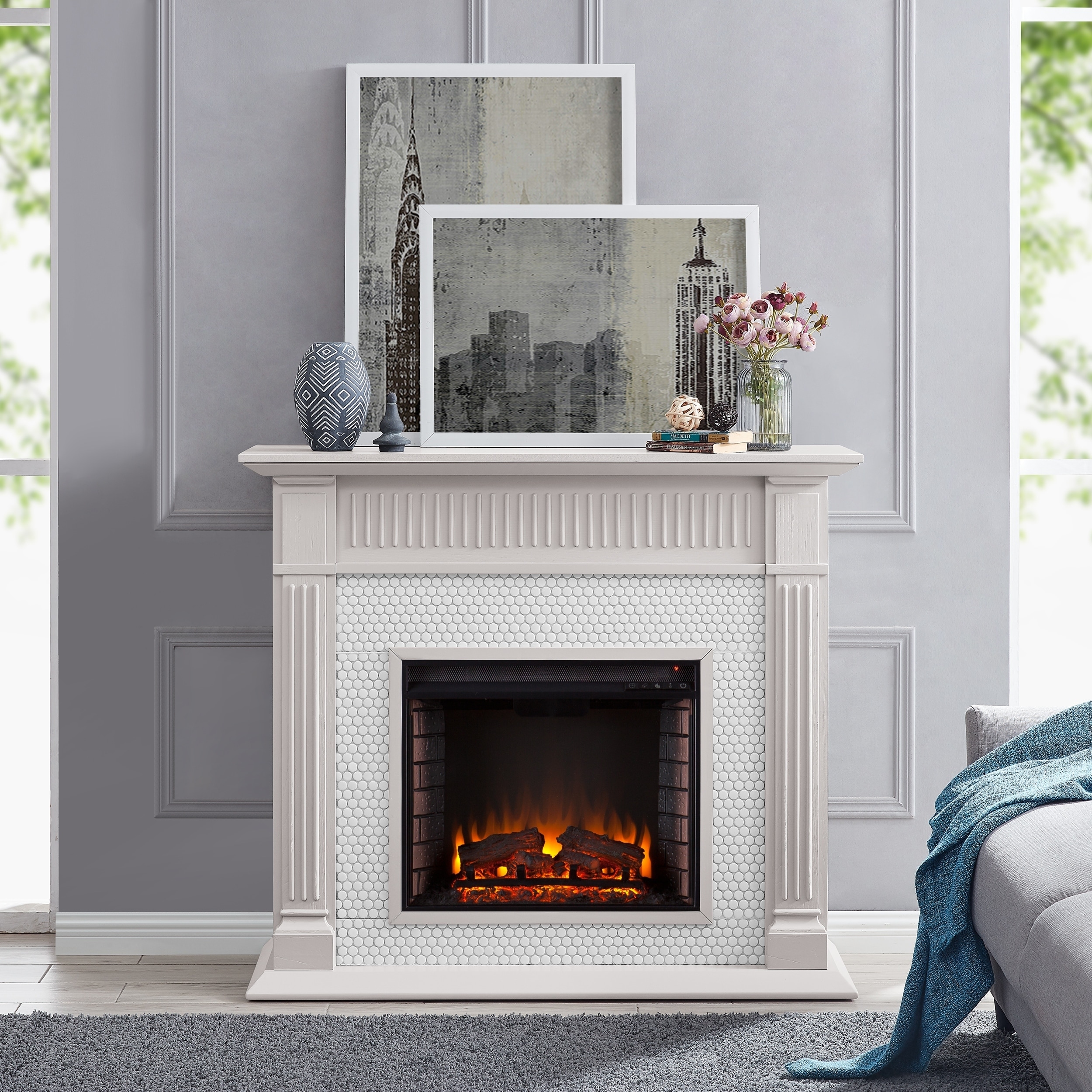 Shop Chase Contemporary Grey Wood Electric Fireplace Free