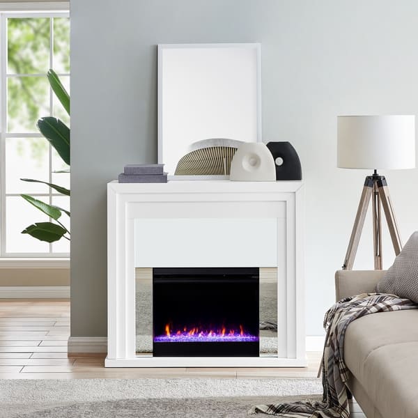 Modern Contemporary White Wood Color Changing Led Fireplace Overstock 29236285