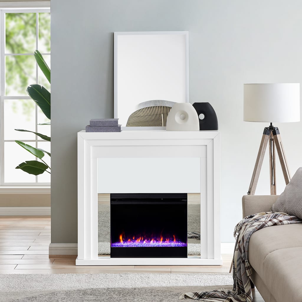 SEI Furniture Modern White Wood Color Changing LED Fireplace