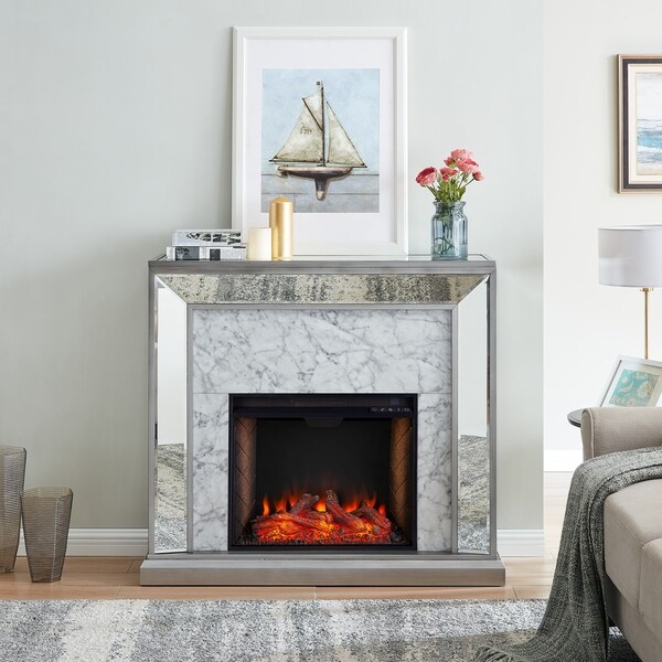 Silver Orchid Tranton Glam Mirror Alexa Enabled Fireplace - N/A