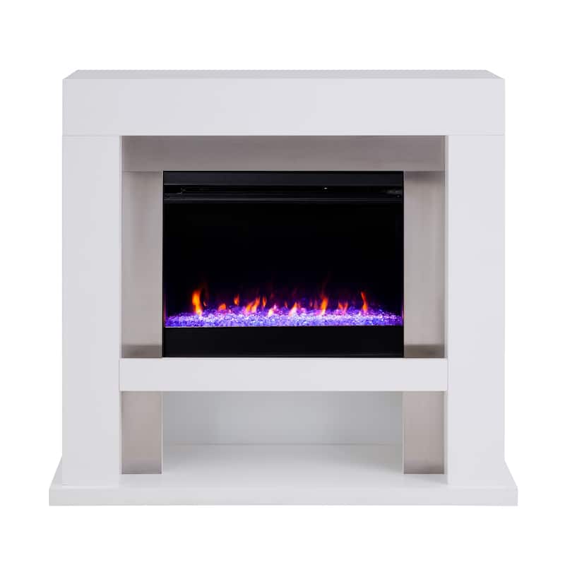 SEI Furniture Larry Industrial White Color Changing LED Fireplace