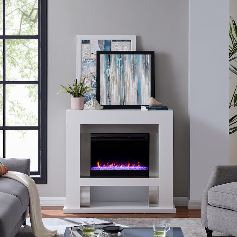 SEI Furniture Larry Industrial White Color Changing LED Fireplace