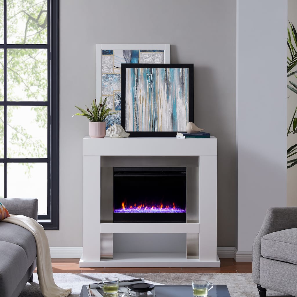 SEI Furniture Larry Industrial White Color Changing LED Fireplace