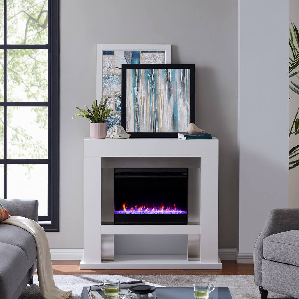 SEI Furniture Larry Industrial White Color Changing LED Fireplace