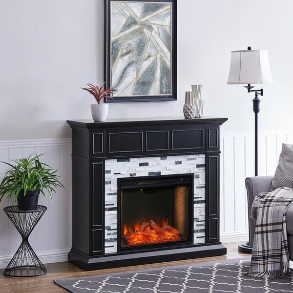 slide 2 of 13, SEI Furniture Dre Contemporary Black Alexa Enabled Smart Fireplace