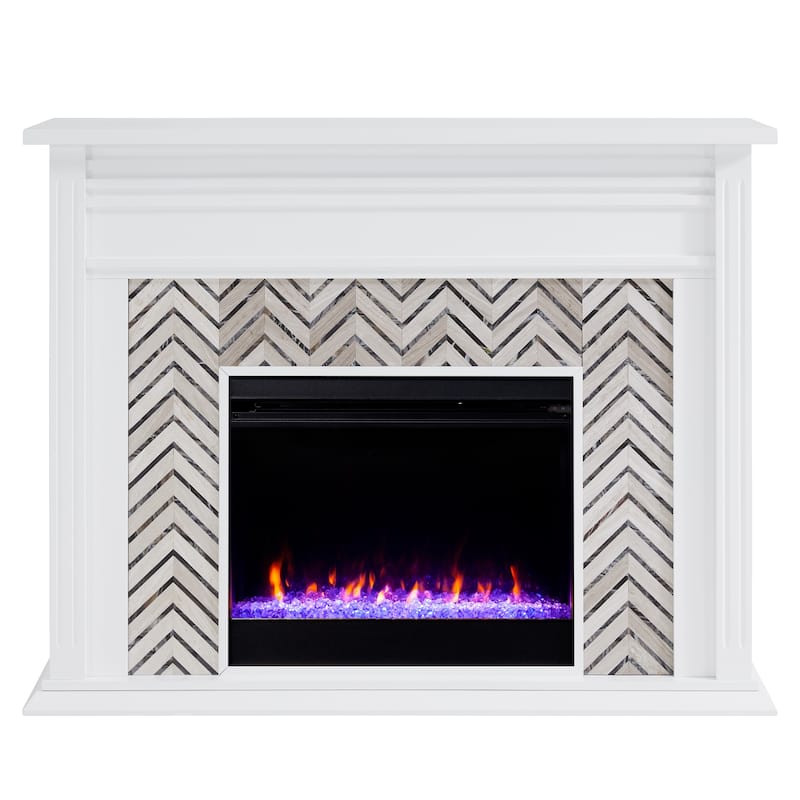 SEI Furniture Heidi Contemporary White Wood Color Changing LED Fireplace