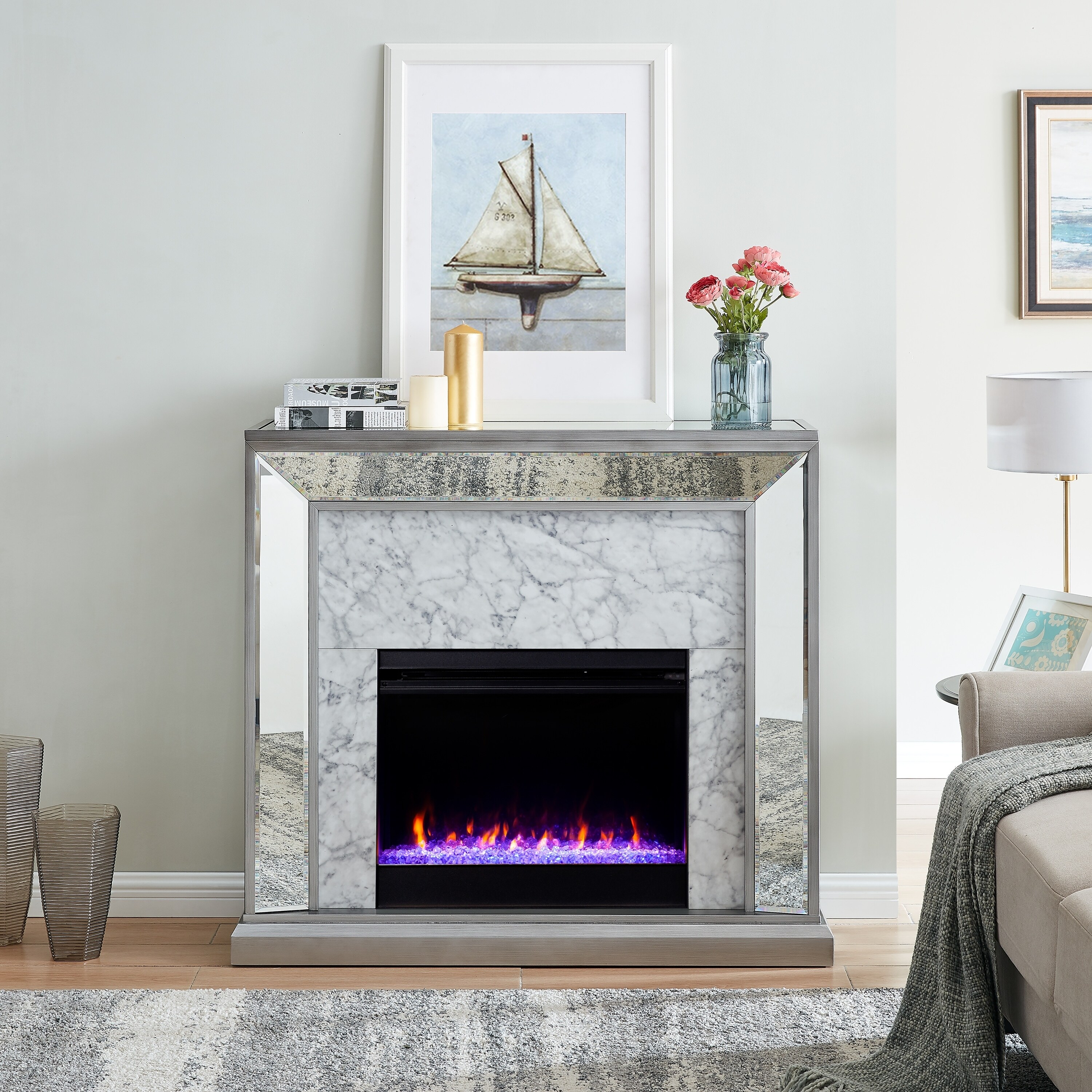 Shop Silver Orchid Tranton Glam Mirror Fireplace With Color