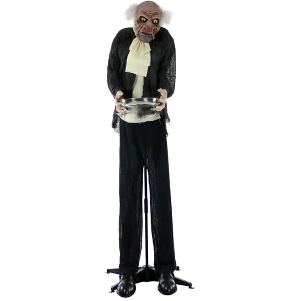Shop Life-Size Animated Moaning Butler Prop Holding Silver Tray for ...