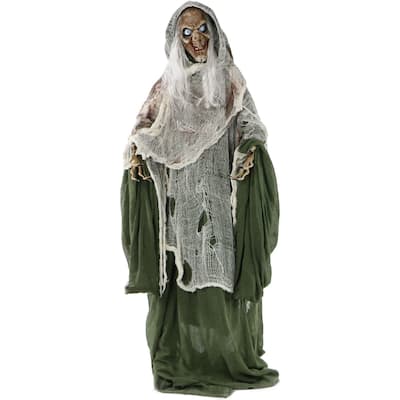 Life-Size Animated Talking Evil Witch Prop w/ Rotating Head, Halloween