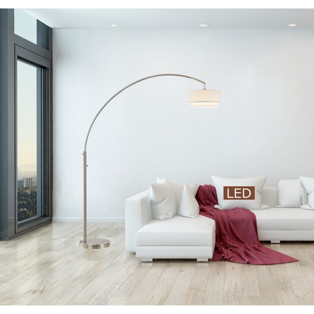 Artiva Elena Ii 82" Satin Nickel LED Arched Floor Lamp with Double Shade and Dimmer