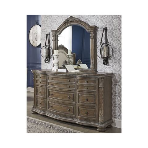 Signature Design By Ashley Charmond Brown Wood Dresser and Mirror - Width: 73.00"Depth: 20.00"Height: 85.00"