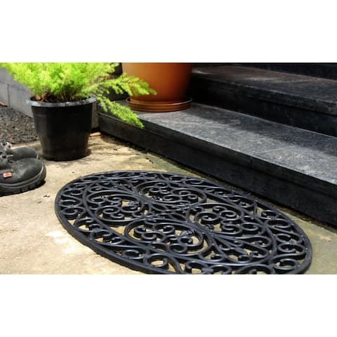 RugSmith Black Moulded Oval Trellis Rubber Doormat, 18" x 30"