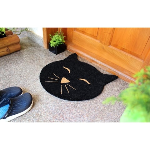 RugSmith Black Machine Tufted Cat Head Coir Doormat, 20" x 20"