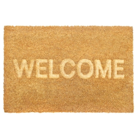 RugSmith Natural Machine Tufted Embossed WELCOME Coir Doormat, 16" x 24"