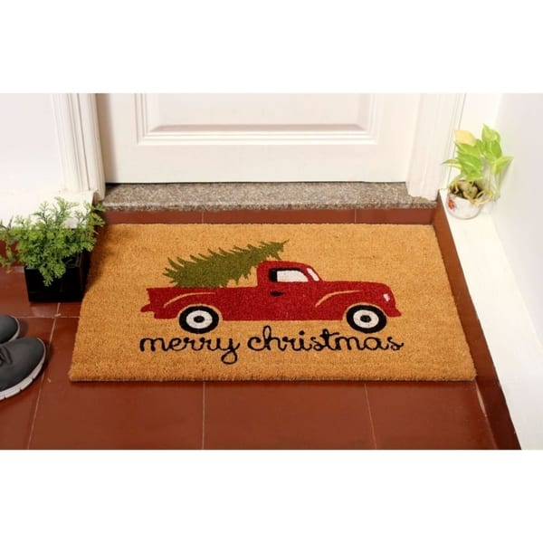 Shop Rugsmith Red Machine Tufted Merry Christmas Truck Coir