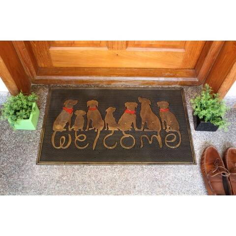 RugSmith Black, Gold Moulded Dog Welcome Rubber Doormat, 18" x 30"
