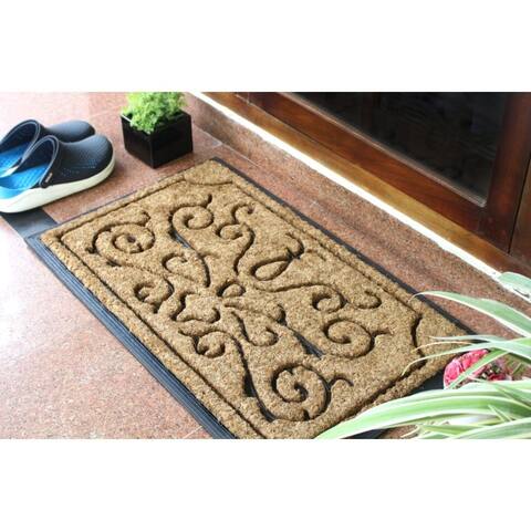 RugSmith Natural Black Moulded Rubber Coir Lotus Doormat, 18" x 30"
