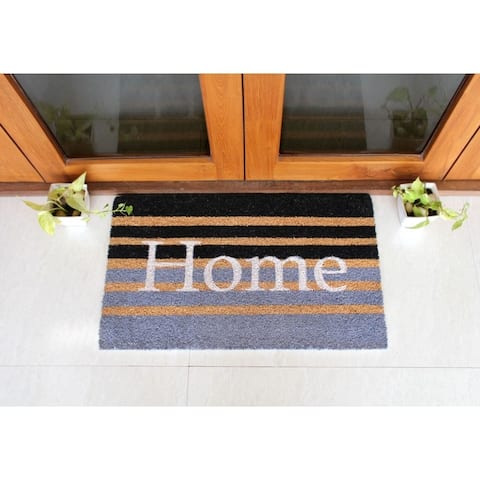 RugSmith Gray Machine Tufted Home Striped Coir Doormat, 18" x 30"