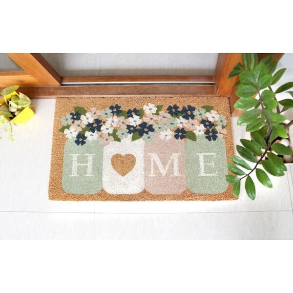slide 1 of 4, RugSmith Blue / Pink Machine Tufted Home Mason Jar Coir Doormat, 18" x 30"