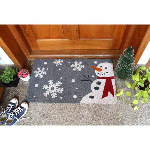 RugSmith Gray Machine Tufted Snowman Coir Doormat, 18" x 30"