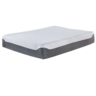 Signature Design by Ashley Chime Elite 12 Inch Memory Foam Mattress with Better than a Boxspring Metal Riser Foundation