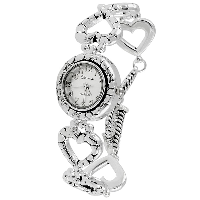 Geneva Platinum Heart Link Bracelet Watch - Free Shipping On Orders ...