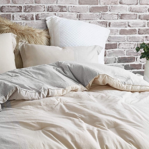 cream and gray comforter